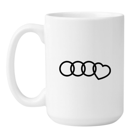 Kubek duży biały 450 ml z wzorem serca i kół – idealny do biura