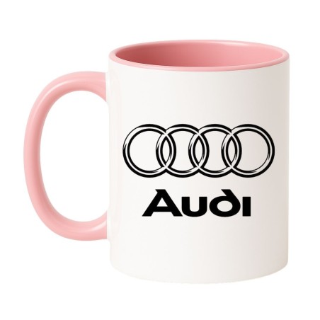 Kubek biało-różowy 330 ml z motywem samochodowym – zabawny gadżet