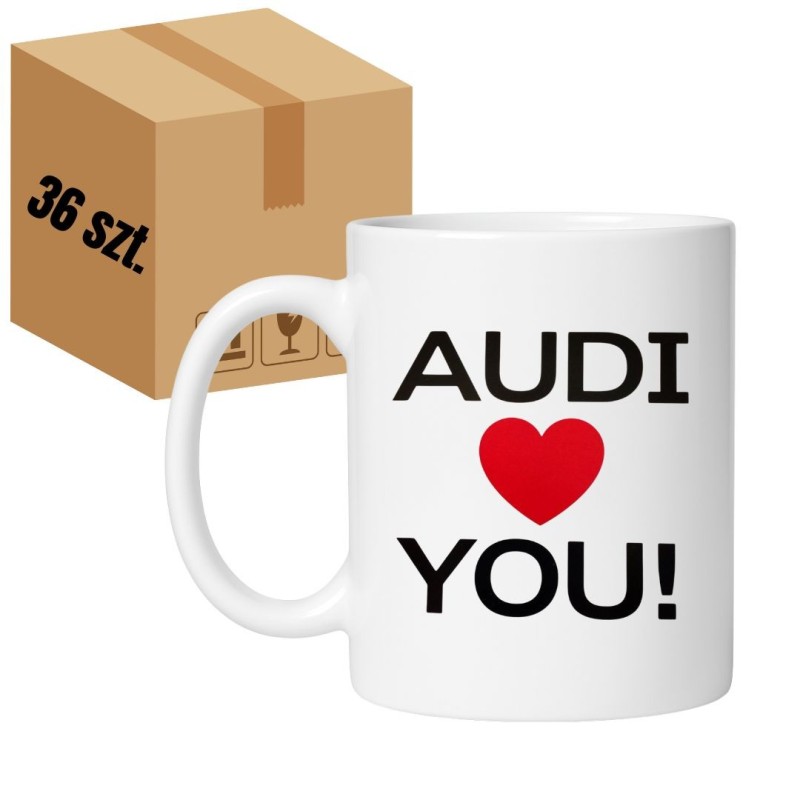 Kubek biały 330 ml z nadrukiem miłosnym — zestaw 36 sztuk HURT