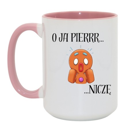 Biało różowy kubek z napisem O ja pierniczę