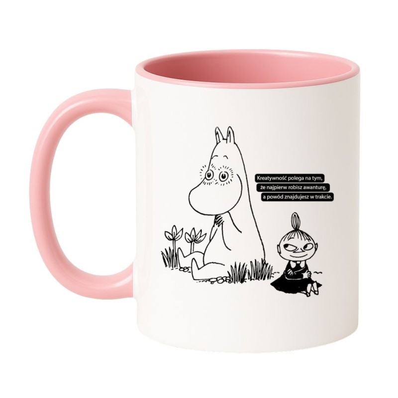 Kubek biało-różowy 330 ml z zabawną ilustracją kreskówkową, do domu