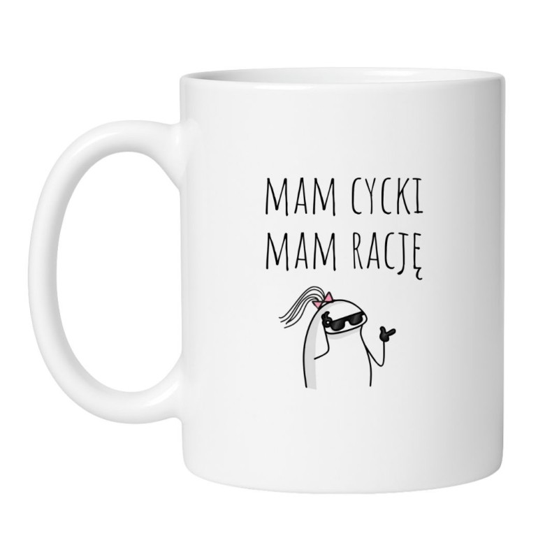 Kubek klasyczny biały 330 ml ze śmiesznym nadrukiem i obrazkiem – must-have dla kawoszy