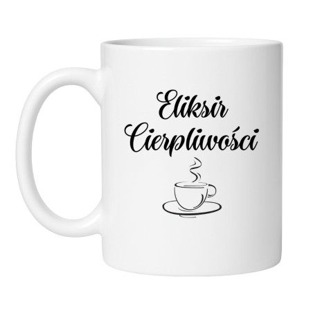 Śmieszny kubek biały 330 ml z grafiką filiżanki, świetny kubek z nadrukiem dla kawoszy