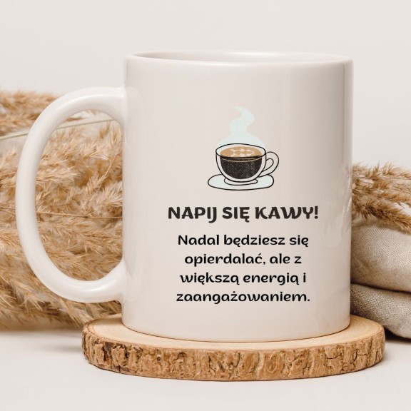 Kubek biały 330 ml z nadrukiem bez cenzury – śmieszny kubek do kawy, idealny dla zmęczonych pracą