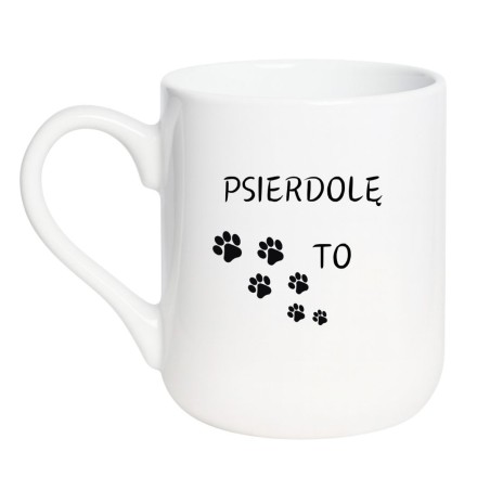 Kubek elegancki biały 330 ml z zabawną grafiką psich łapek – doskonały gadżet do pracy