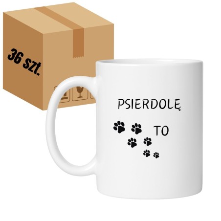 Kubek biały 330 ml zestaw 36 sztuk HURT z nadrukiem psim – chamskie kubki do sprzedaży hurtowej