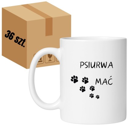 Kubek biały 330 ml zestaw 36 sztuk HURT z nadrukiem psim – chamskie kubki do sprzedaży hurtowej