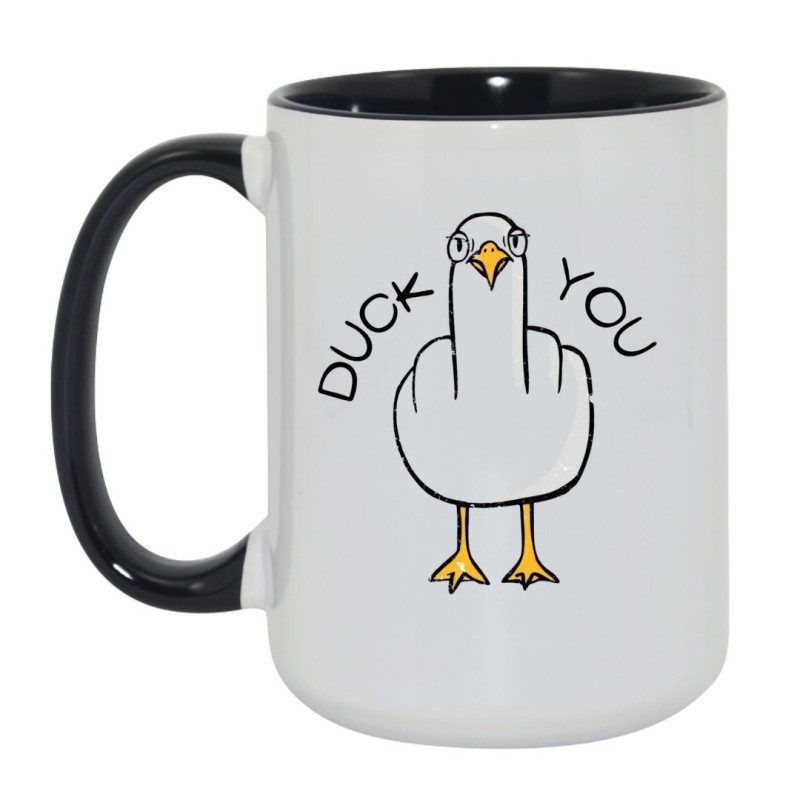 Duży kubek 450 ml biało czarny z napisem DUCK YOU i grafiką kaczki