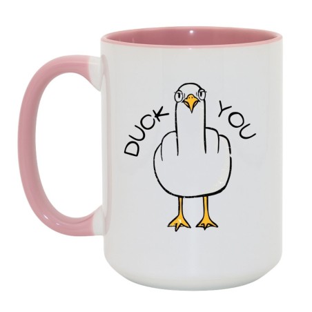 Duży kubek 450 ml biało różowy z napisem DUCK YOU i grafiką kaczki