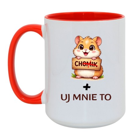 Biało Czerwony Kubek z Chomikiem 450 ml "CHUJ MNIE TO"