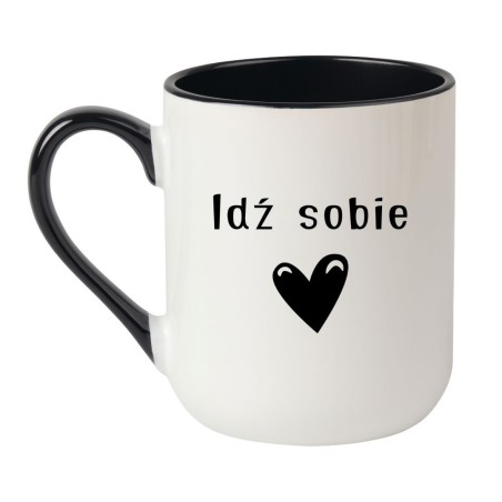 Elegancki kubek biało-czarny z zabawnym napisem i sercem