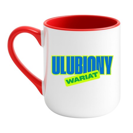 Kubek elegancki biało-czerwony 330 ml ze śmiesznym motywem – oryginalny kubek do herbaty i kawy, chamski gadżet.