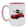 Kubek duży biało-różowy 450 ml z grafiką samochodu – kubek z motywem auta, idealny dla miłośników motoryzacji.