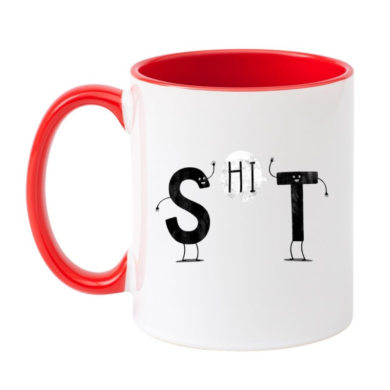 Kubek biało-czerwony 330 ml z nadrukiem – śmieszny kubek z chamskim napisem, doskonały do pracy.