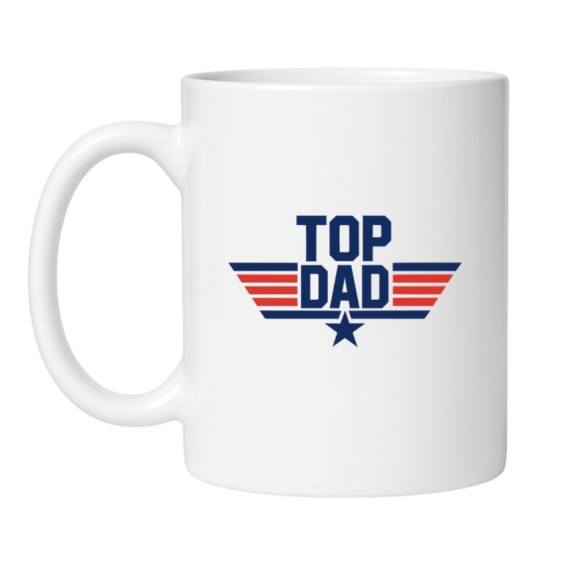 Śmieszny kubek biały 330 ml z motywem Top Dad – prezent dla kawosza
