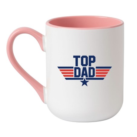 Kubek elegancki biało-różowy 330 ml z grafiką Top Dad – stylowy kubek do kawy
